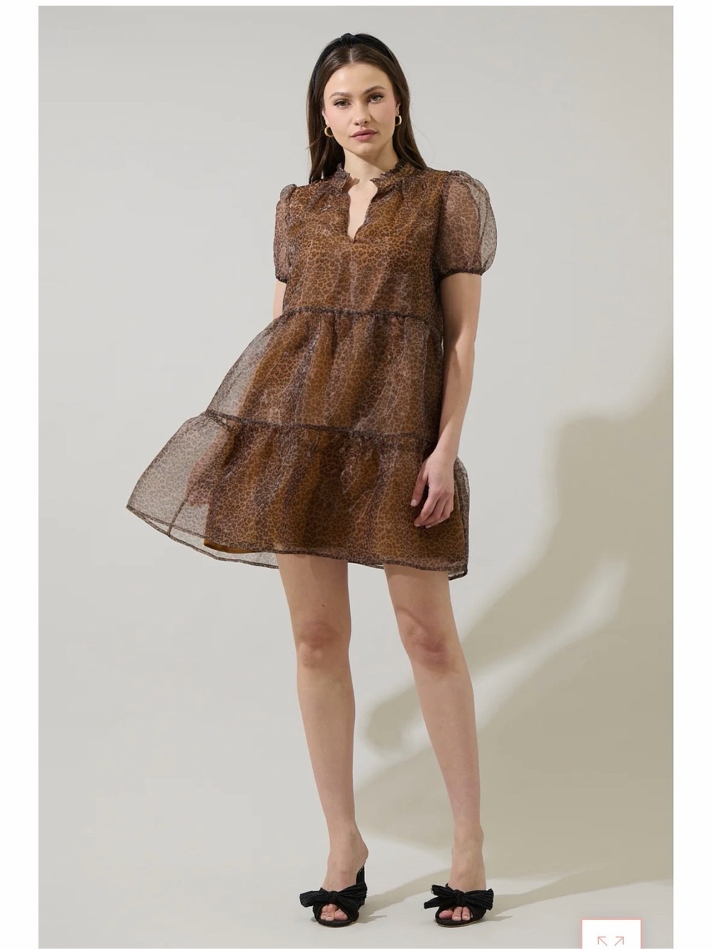 Sugarlips Brown Leopard Print Sheer Tiered Shift Dress